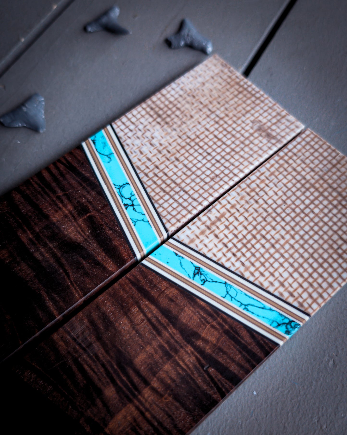 Dark Scribe in Teal - Combo Knife Scales