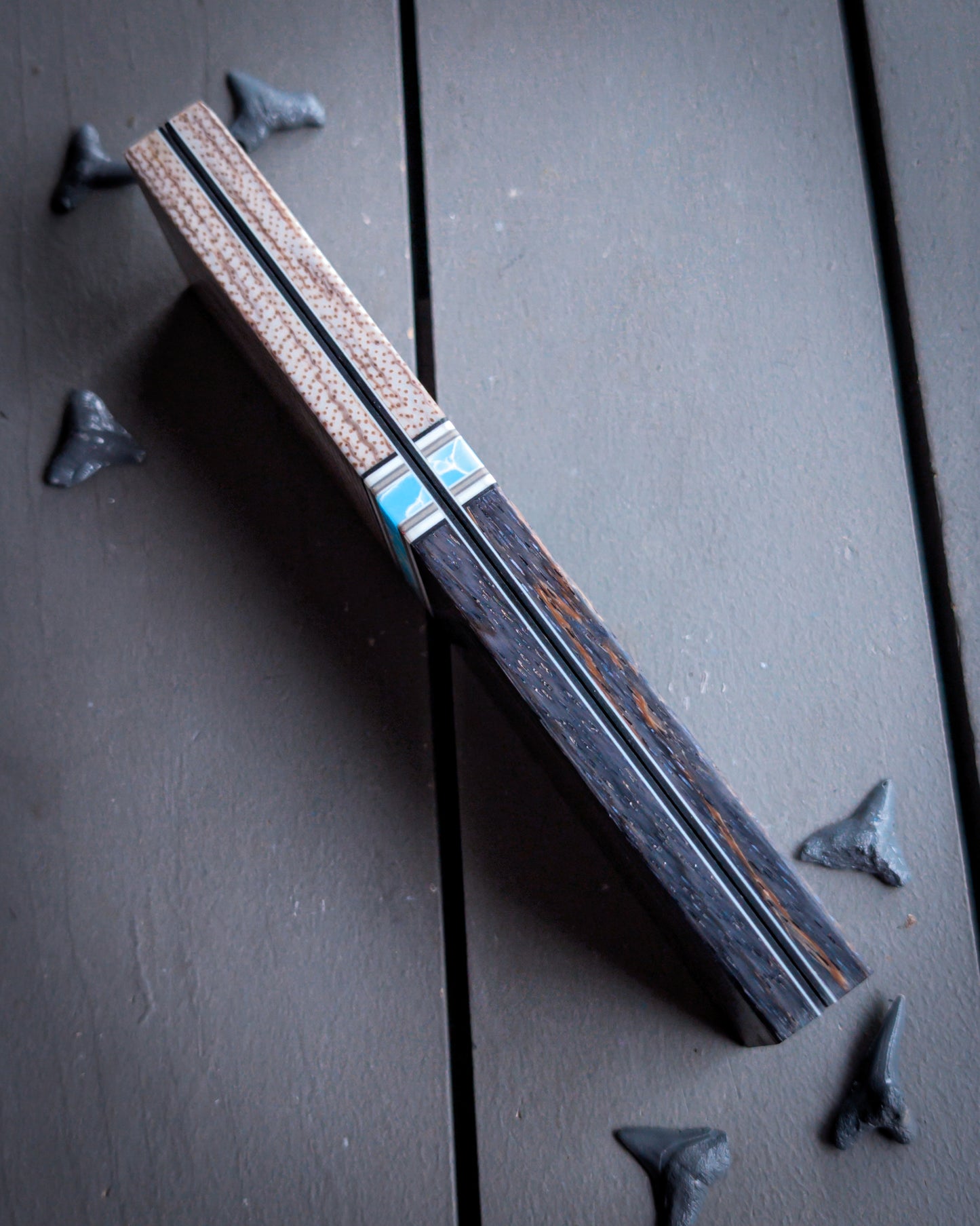 Dark Scribe in Blue - Combo Knife Scales