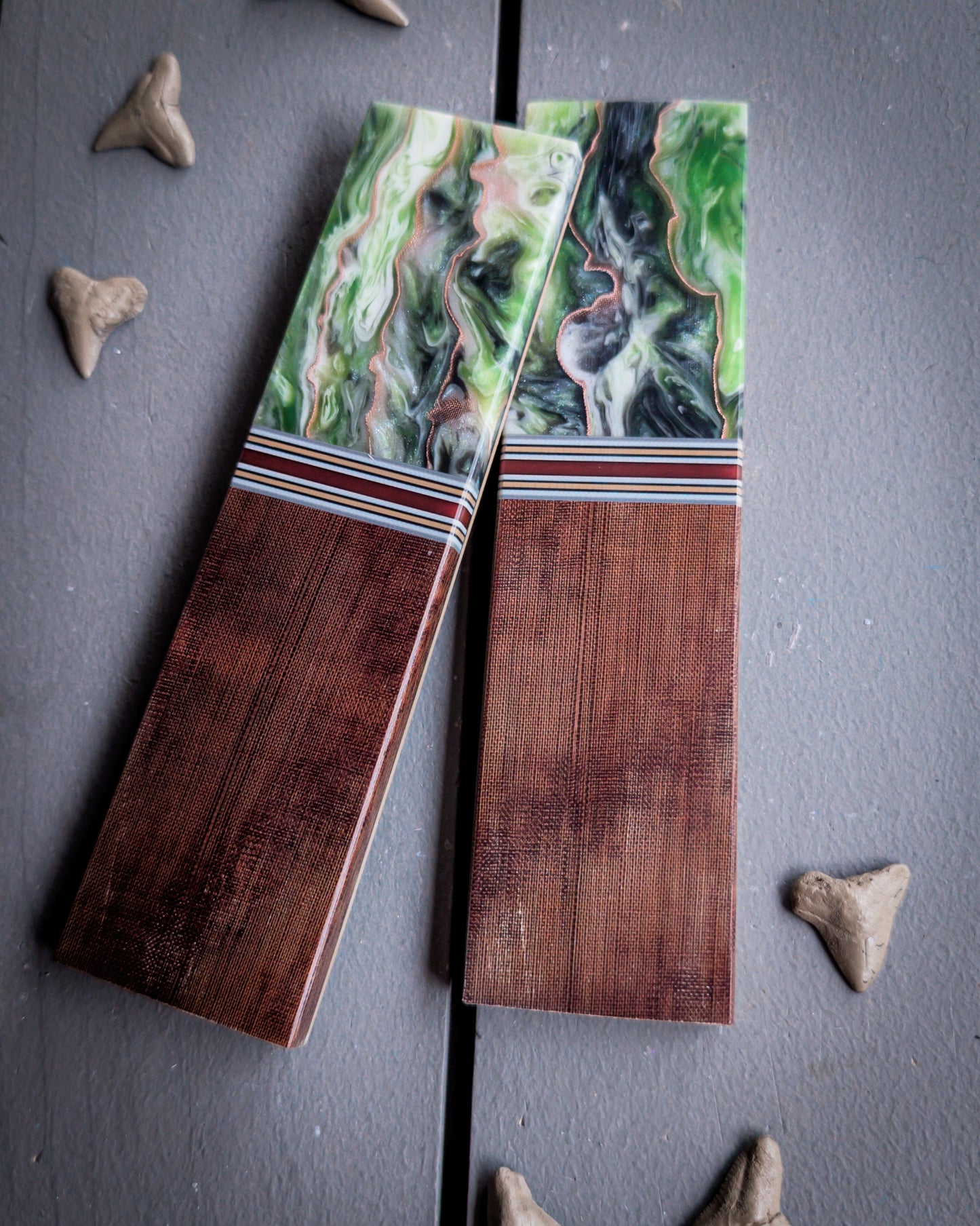 Green Whiskey Barrel - Segmented Knife Scales
